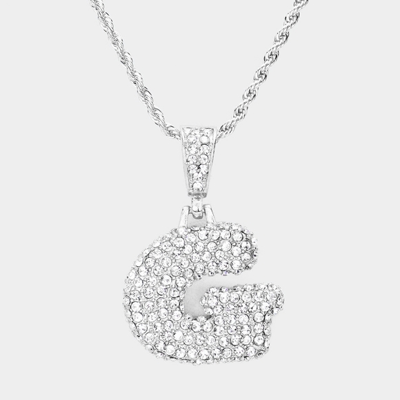 Silver Monogram "G" Crystal Initial Pendant Necklace - Picture 3 of 3